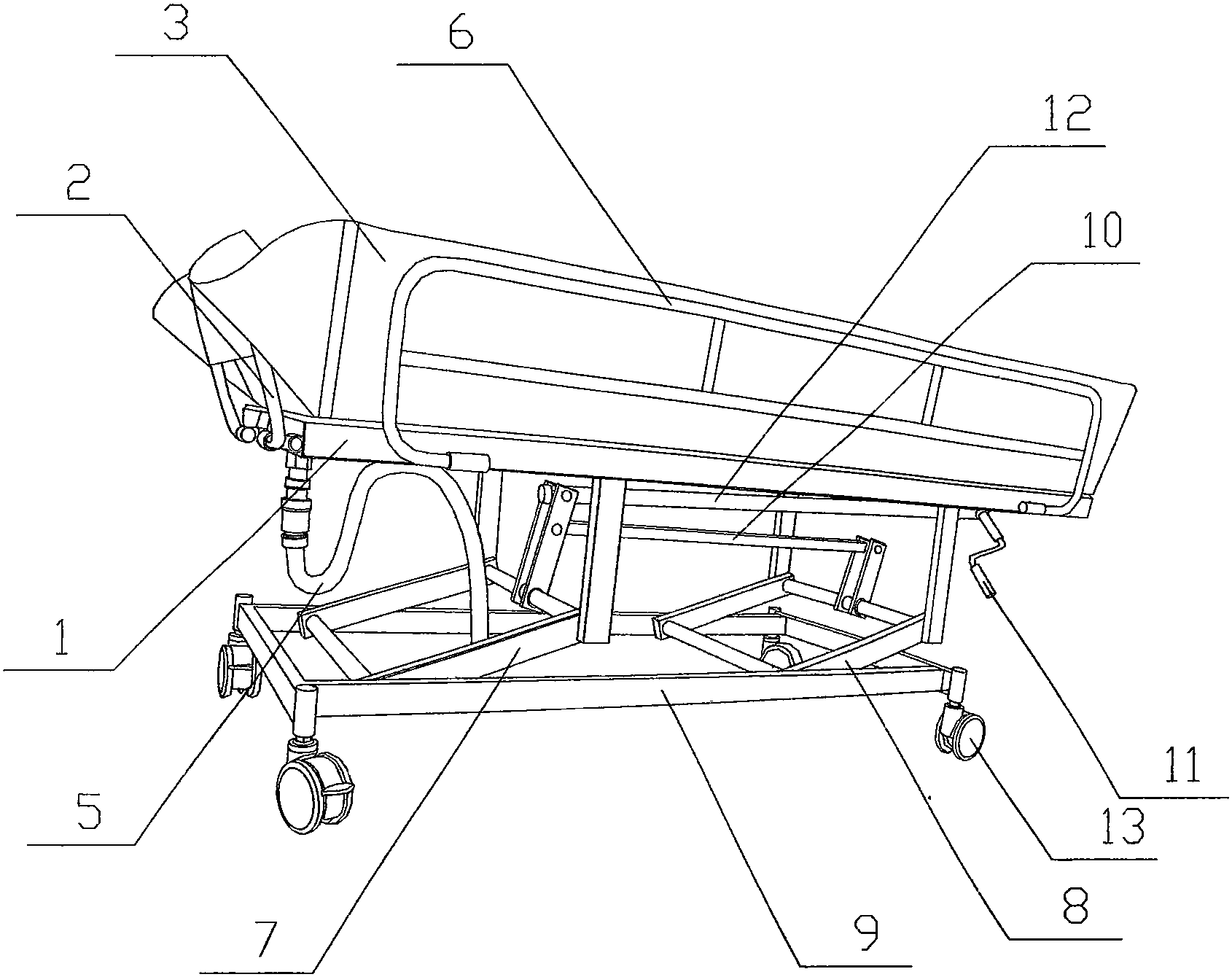 一種新型多功能手搖升降病床